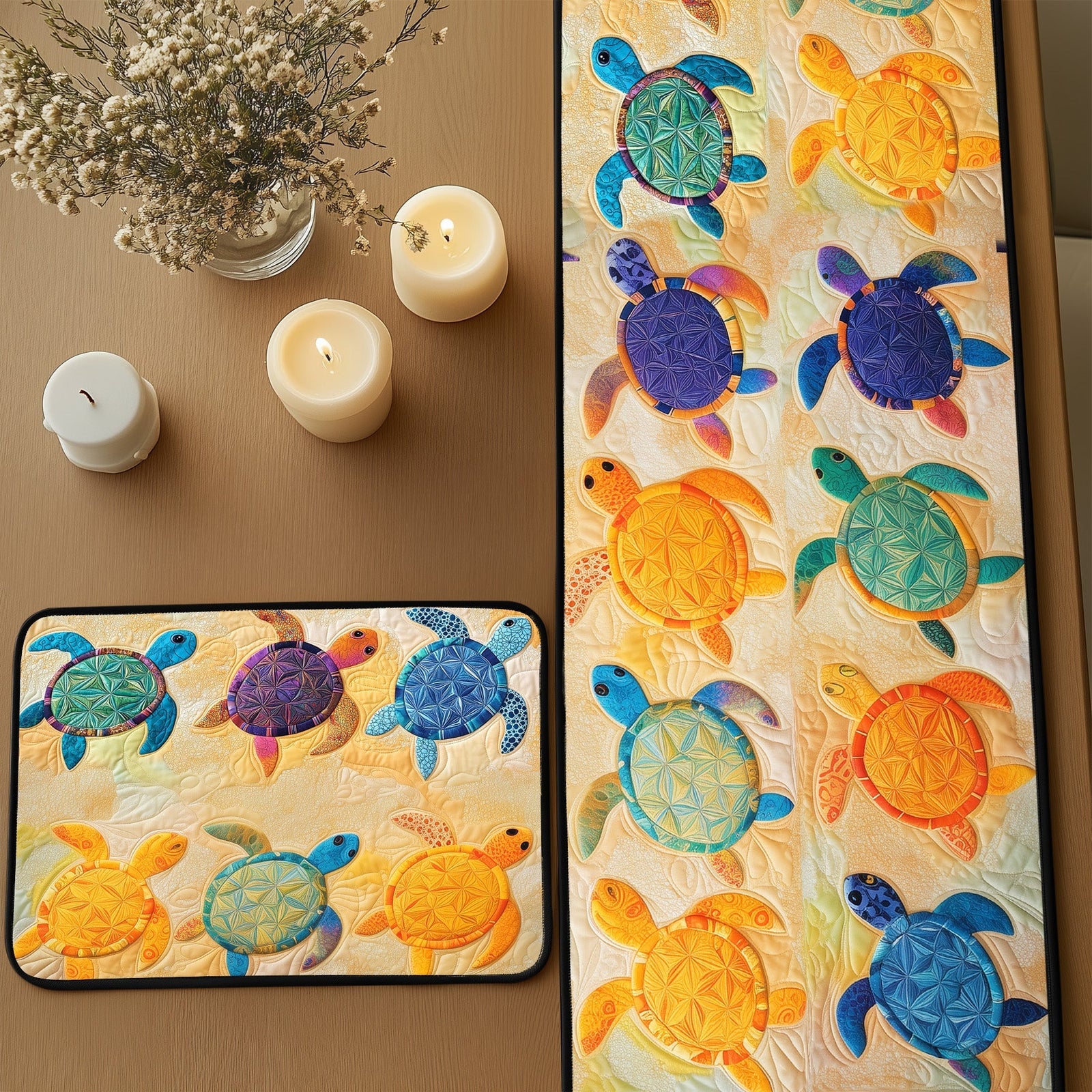 Sea Turtle Serenade Quilted Table Runner and Quilted Place Mat Set NCU0PT4563