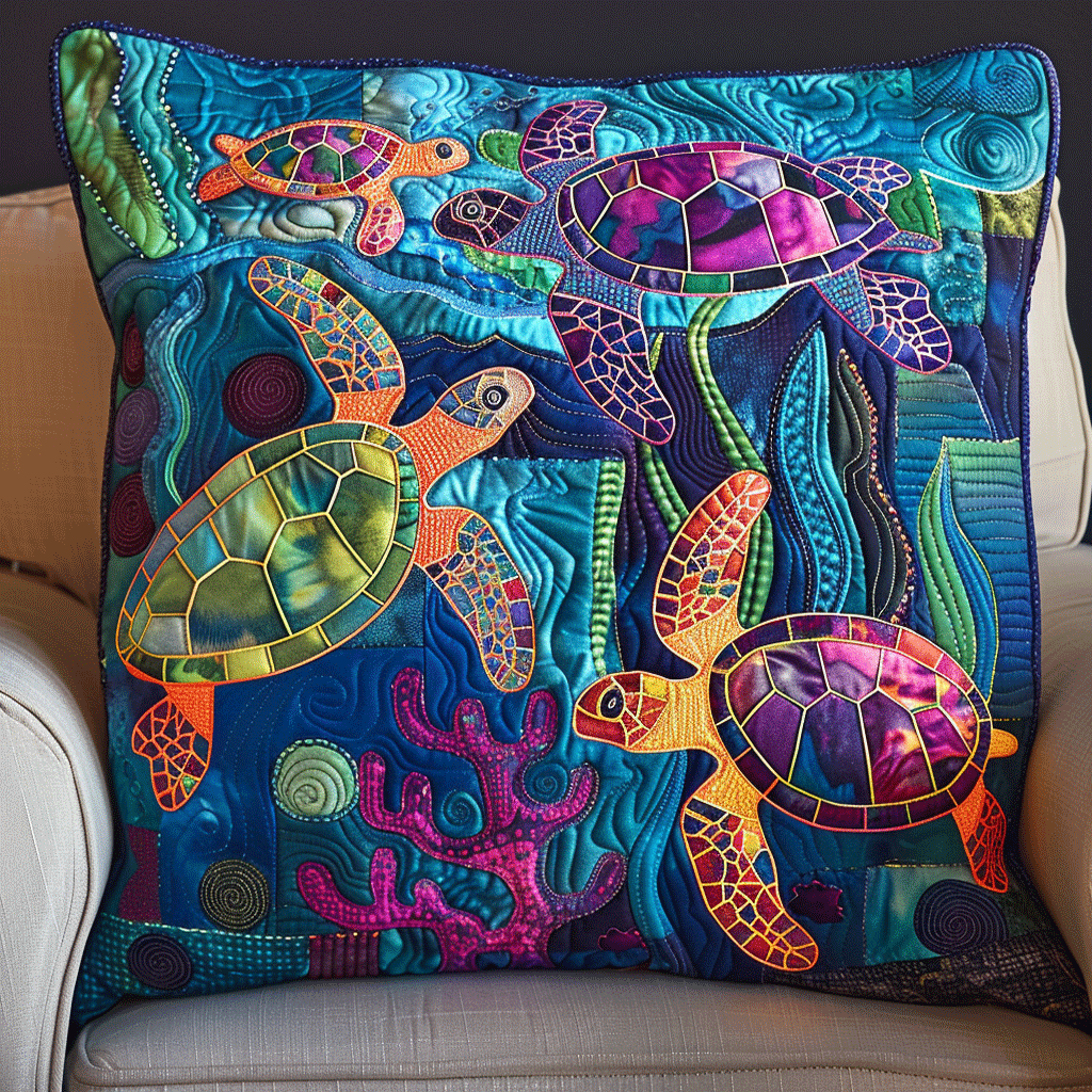 Sea Turtle Treasure Quilted Pillow Case NCU0TL650