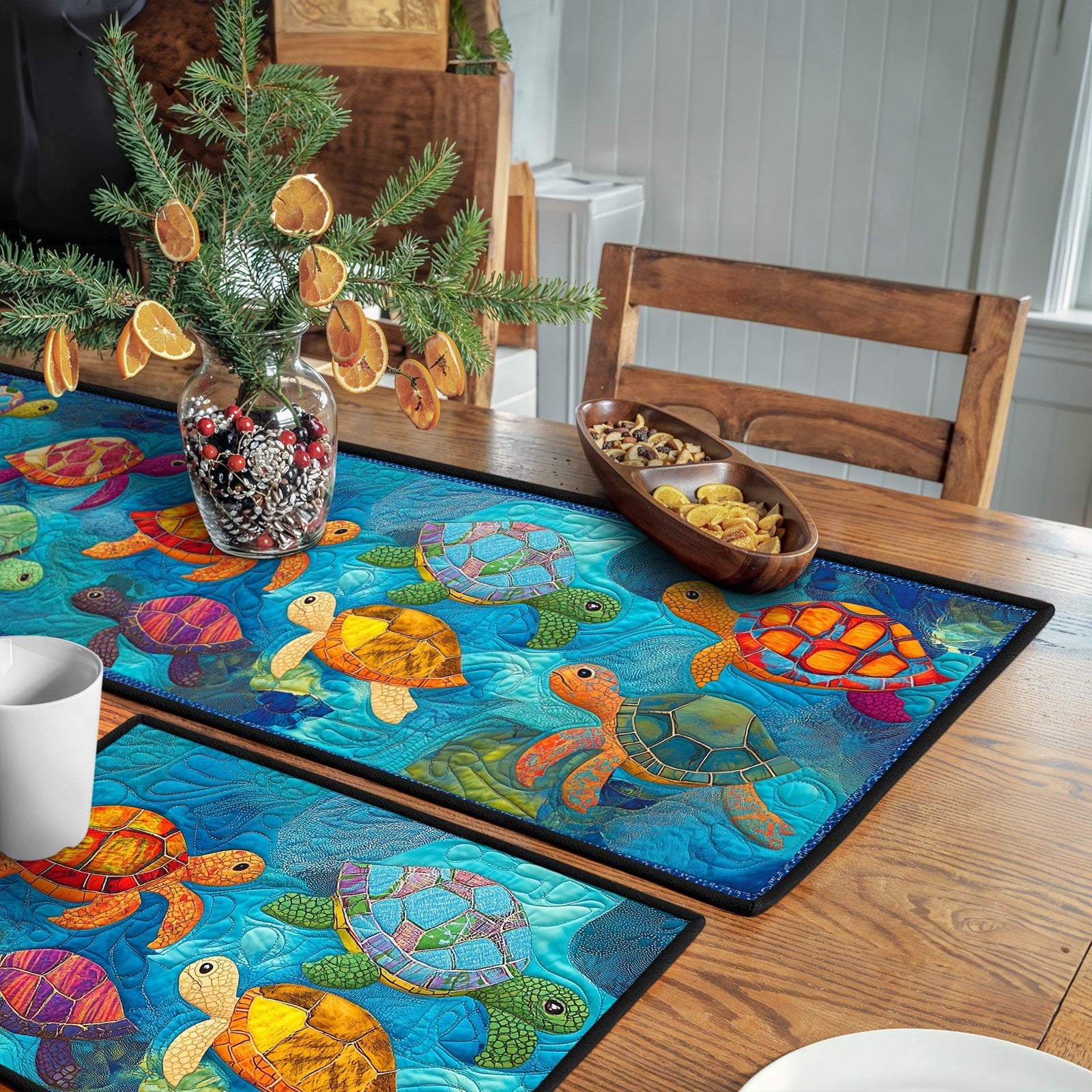 Seaside Symphony Quilted Table Runner and Quilted Place Mat Set NCU0PT4611