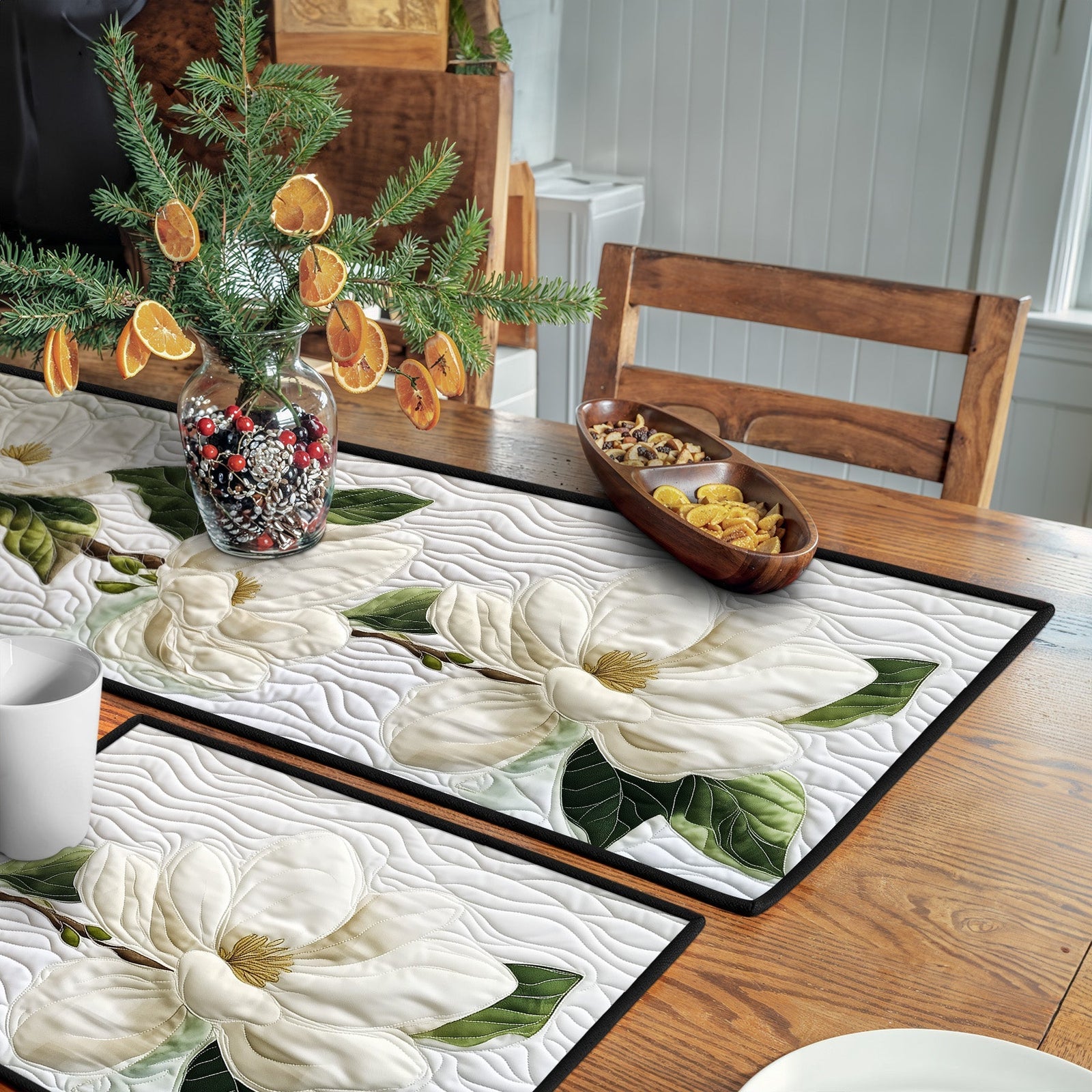 Soft Petal Embrace Quilted Table Runner and Quilted Place Mat Set NCU0PT4623