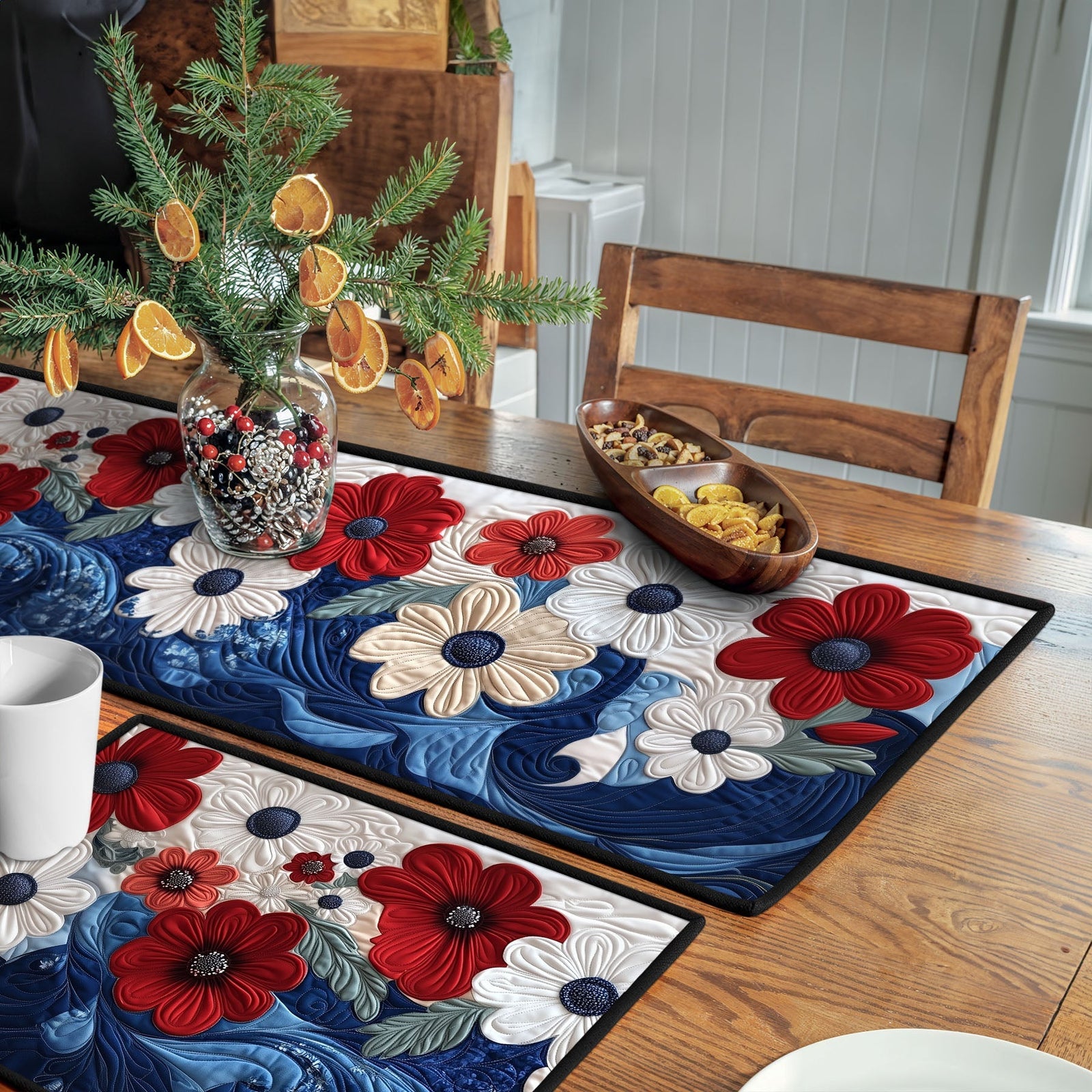 Starlit Petals Quilted Table Runner and Quilted Place Mat Set NCU0PT4510