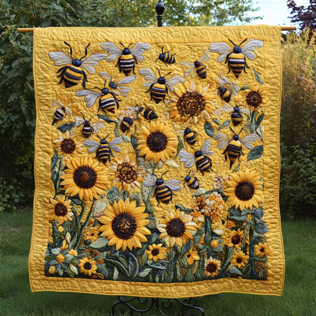 Sunflower Bees Quilted Blanket NCU0NT4705