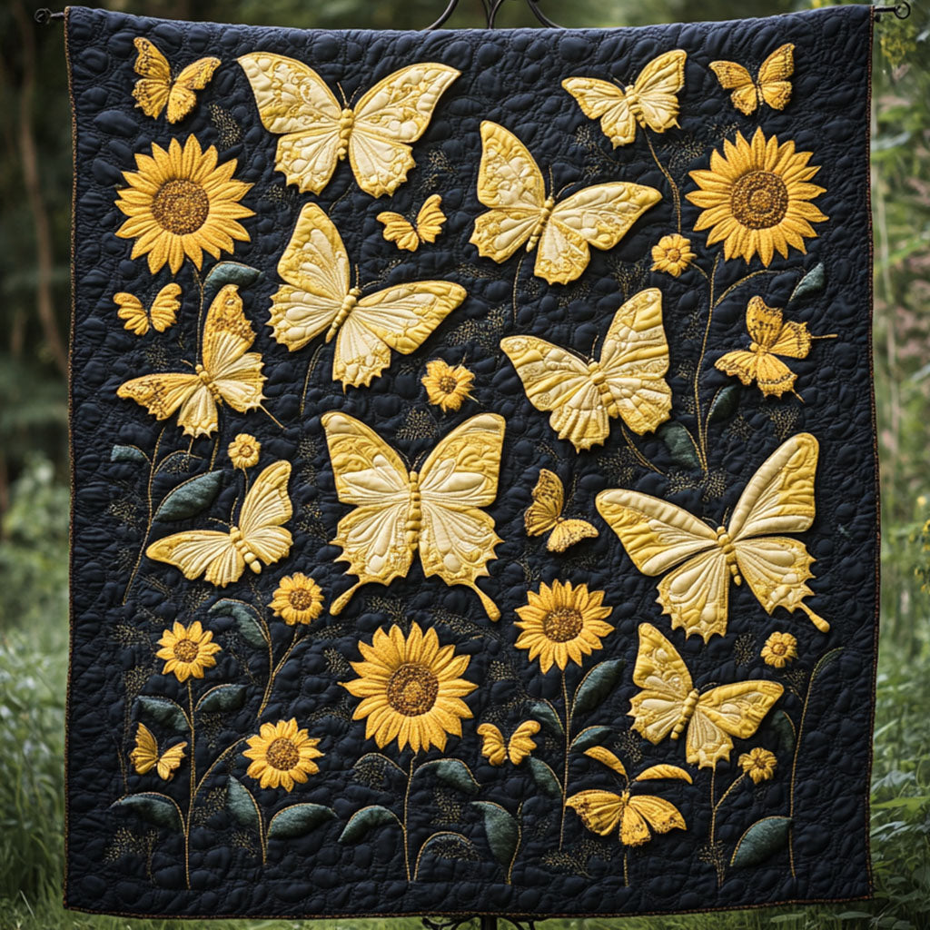 Sunflower Butterflies Quilted Blanket NCU0NT4711