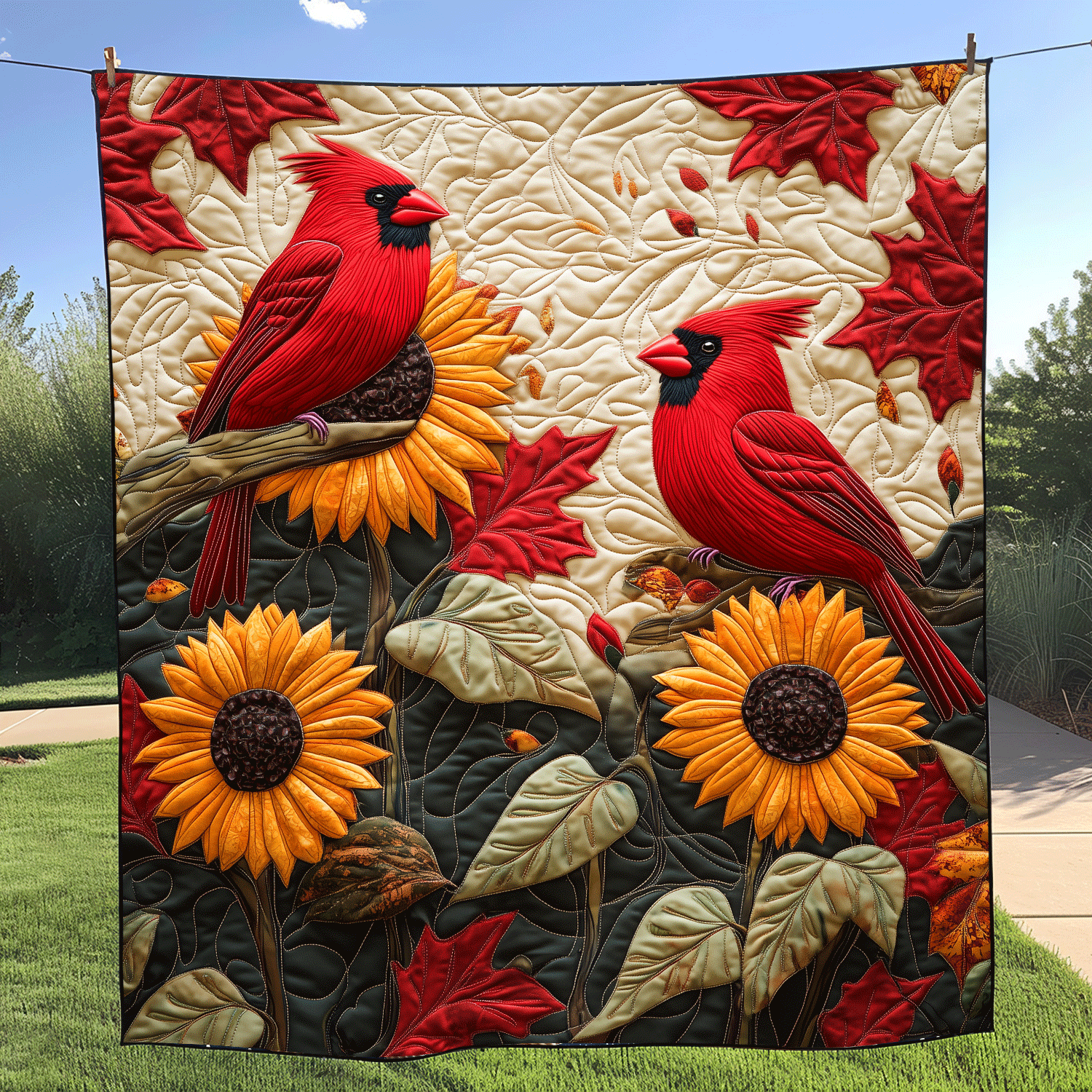 Sunflower Cardinal Quilted Blanket 02acxa140425