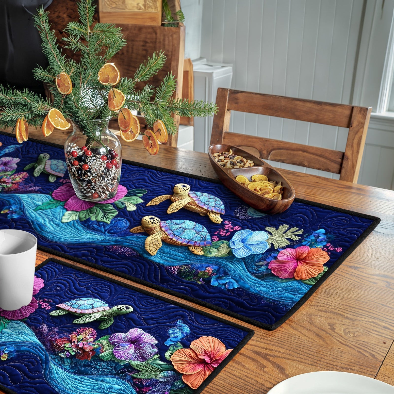 Tropical Tides Quilted Table Runner and Quilted Place Mat Set NCU0PT4565