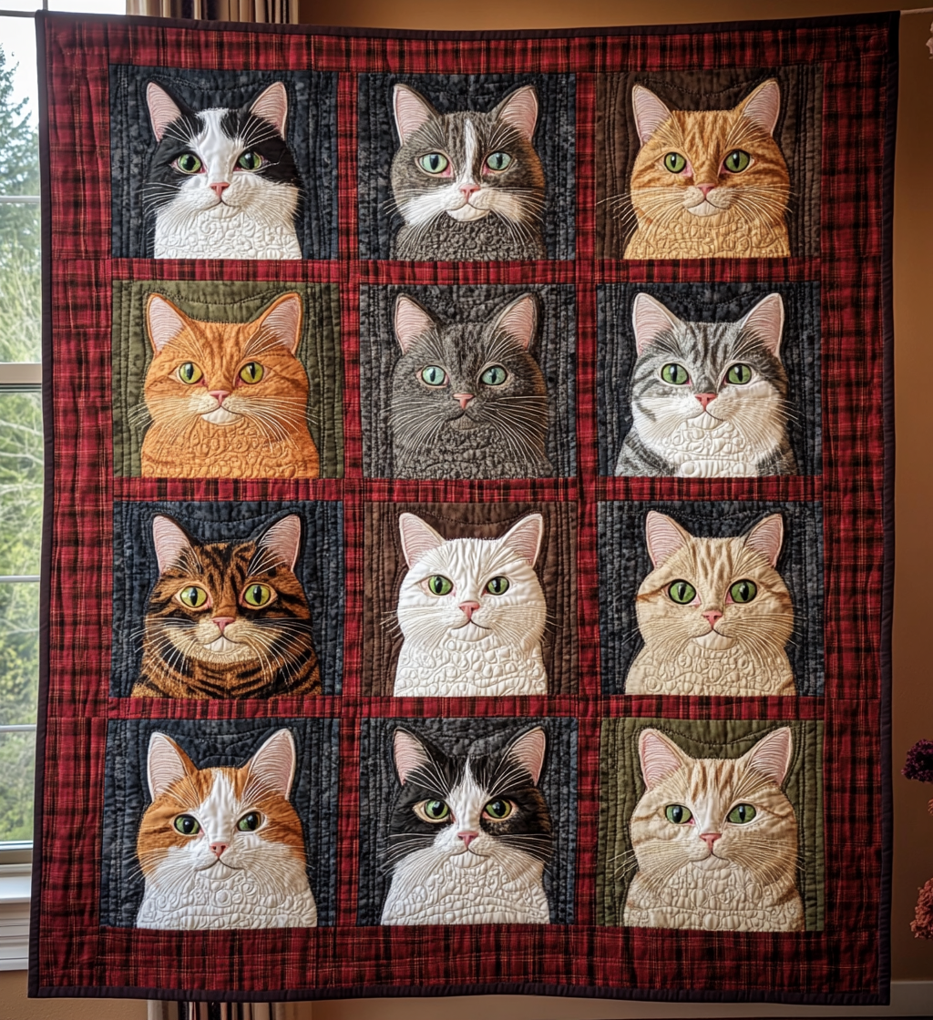 Whimsical Cat Portraits Quilted Blanket NCU0DV680
