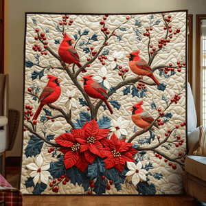 Winter Cardinal Tree Quilted Blanket NCU0DV1146