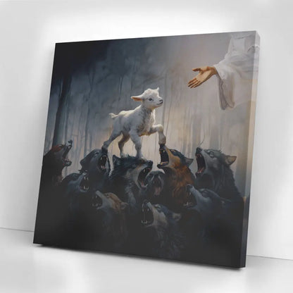 A Lost Lamb Walking Over Wolves To Get To Jesus Wall Art Canvas Print 05acxd260425