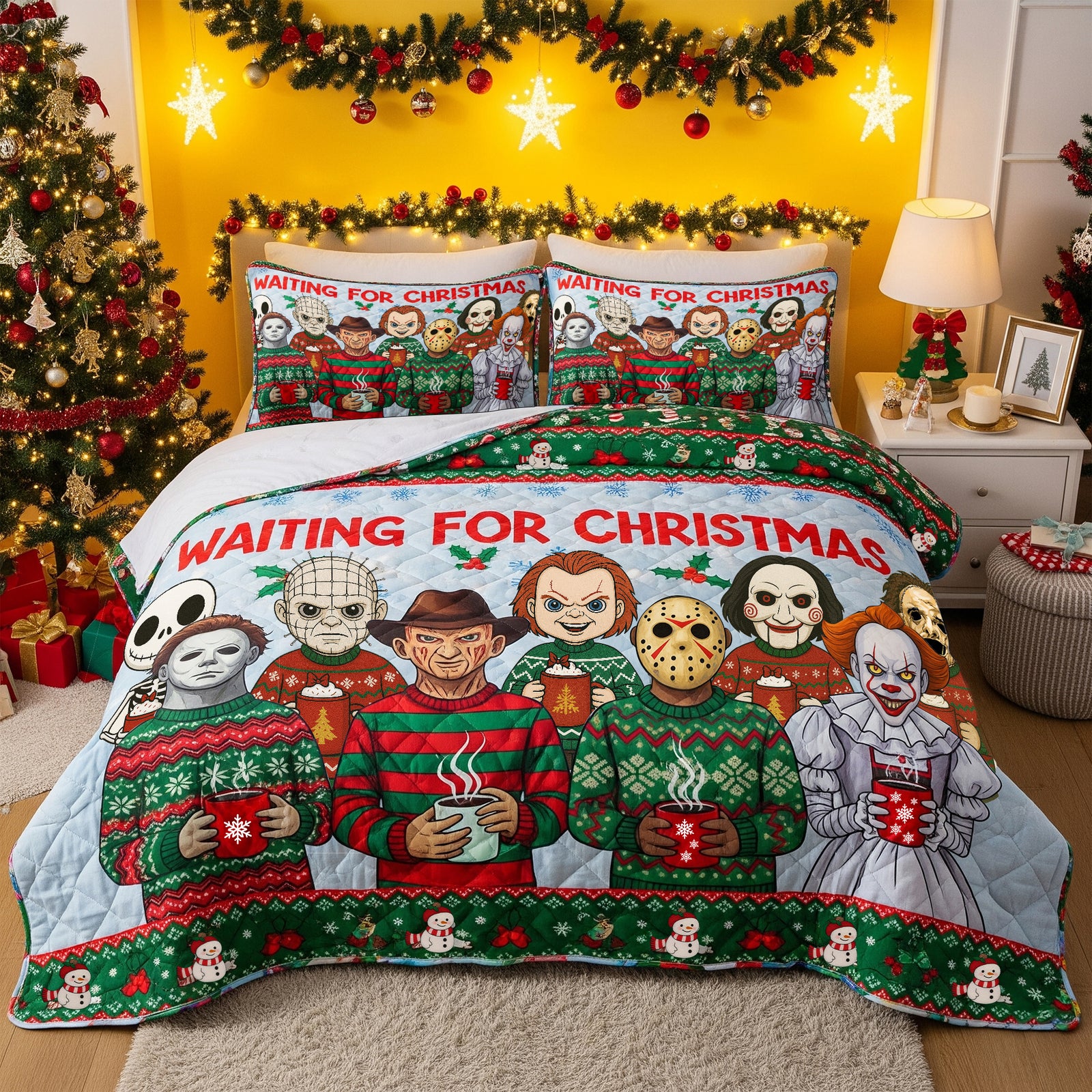 Waiting For Christmas Quilt Bed Set - Personalized Gifts For Horror Fans 05HULU120825