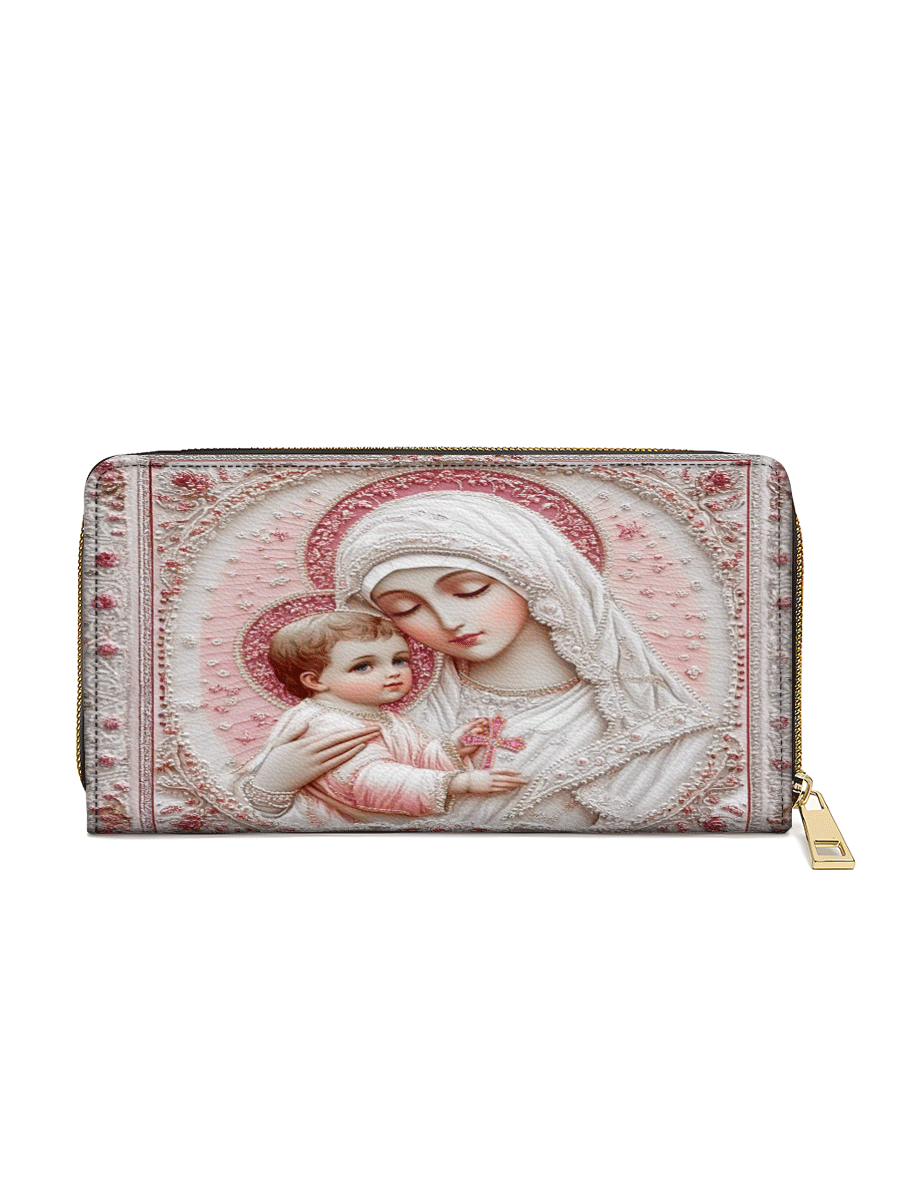Sacred Serenity: The Madonna’s Tender Embrace - Leather Wallet Purse 03acxn030425