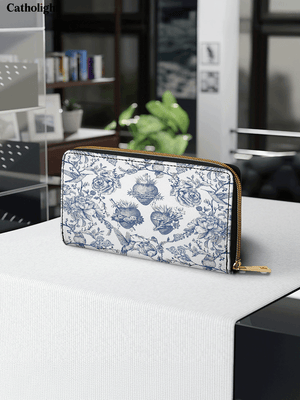 Catholight  Sacred Elegance: Blue and White Devotion - Leather Wallet Purse