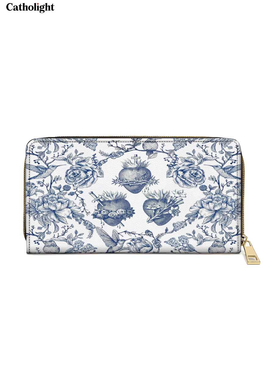Catholight  Sacred Elegance: Blue and White Devotion - Leather Wallet Purse