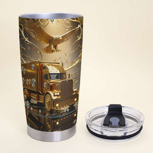 Golden Semi Truck Tumbler - Personalized Gifts For Truckers 07TGLU221025 - Tumbler Cup - GoDuckee