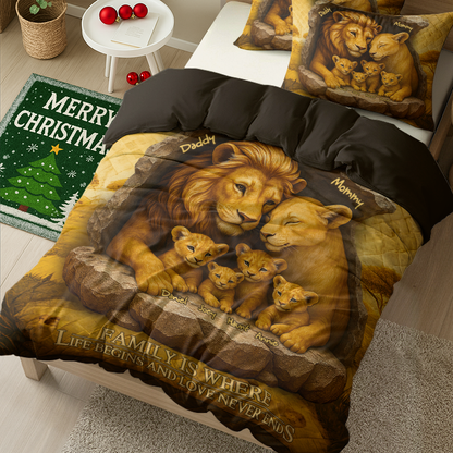 The Lion Family Quilt Bed Set - Personalized Gifts For Family 02XQLU110425