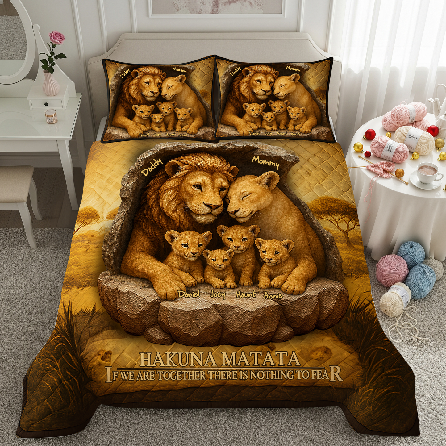 The Lion Family Quilt Bed Set - Personalized Gifts For Family 02XQLU110425