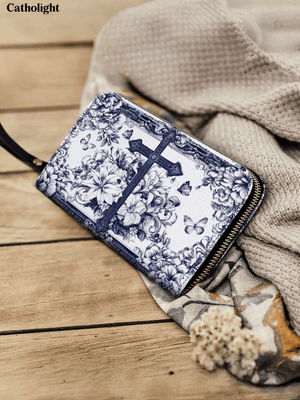 Catholight  The Cross Amidst Blooming Faith - Leather Wallet Purse