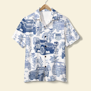 Vintage Toile Blue Pattern Hawaiian Shirt- Personalized Gifts For Off-road Lovers 01qhlu130625