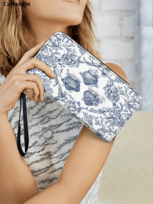 Catholight  Sacred Elegance: Blue and White Devotion - Leather Wallet Purse
