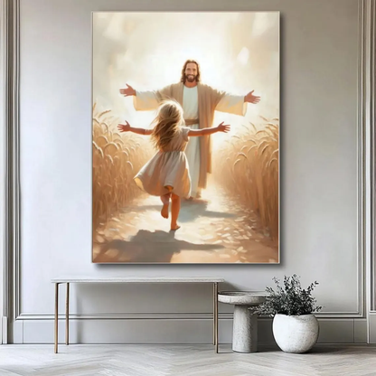 A Leap of Faith, Jesus and Girl Canvas Print Jesus and Kids 01acxn070525