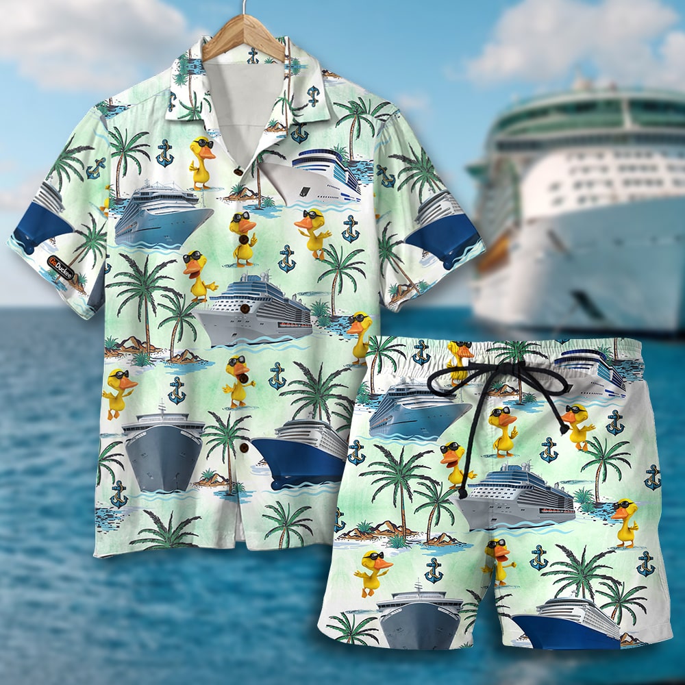 Cruising Duck Hawaiian Shirt & Men Beach Shorts - Palm Tree Pattern - Hawaiian Shirts - GoDuckee