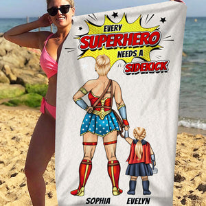 Super Mom Need A Sidekick - Family Towel, Personalized Beach Towel - Summer Gift For Family - Beach Towel - GoDuckee