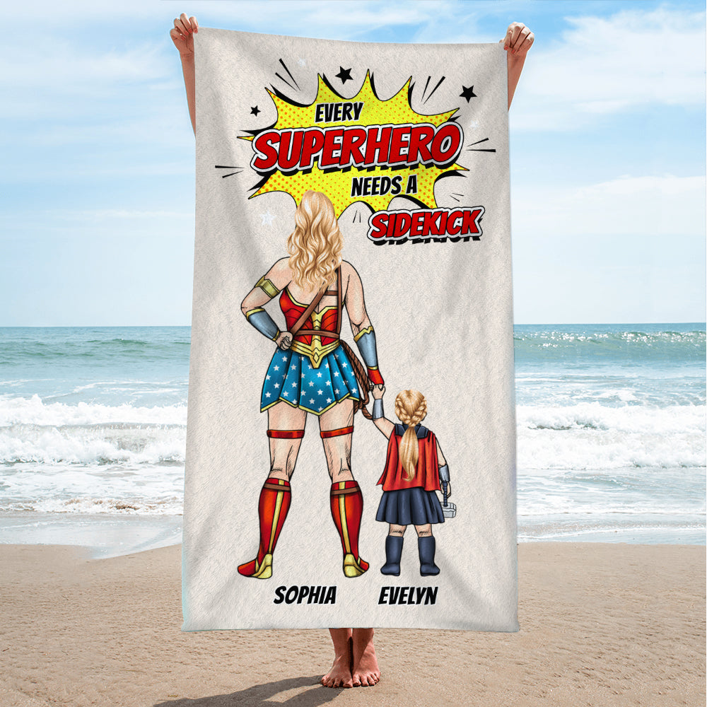 Super Mom Need A Sidekick - Family Towel, Personalized Beach Towel - Summer Gift For Family - Beach Towel - GoDuckee