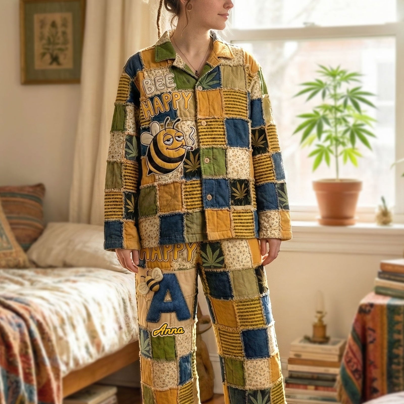 Bee Pajama Set - Personalized Gifts For Weed Lovers 01pati120126 - Pajama Set - GoDuckee