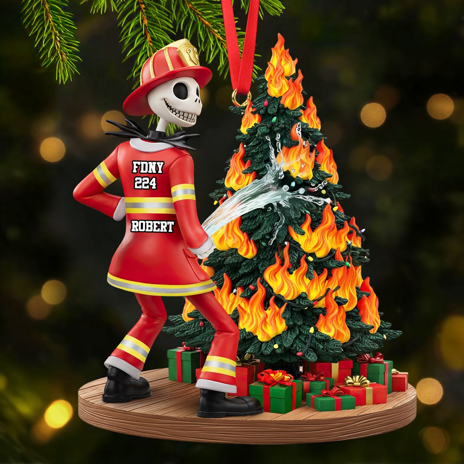 Funny Spooky Firefighter Ornament - Personalized Gifts For Firefighter 06huti071025