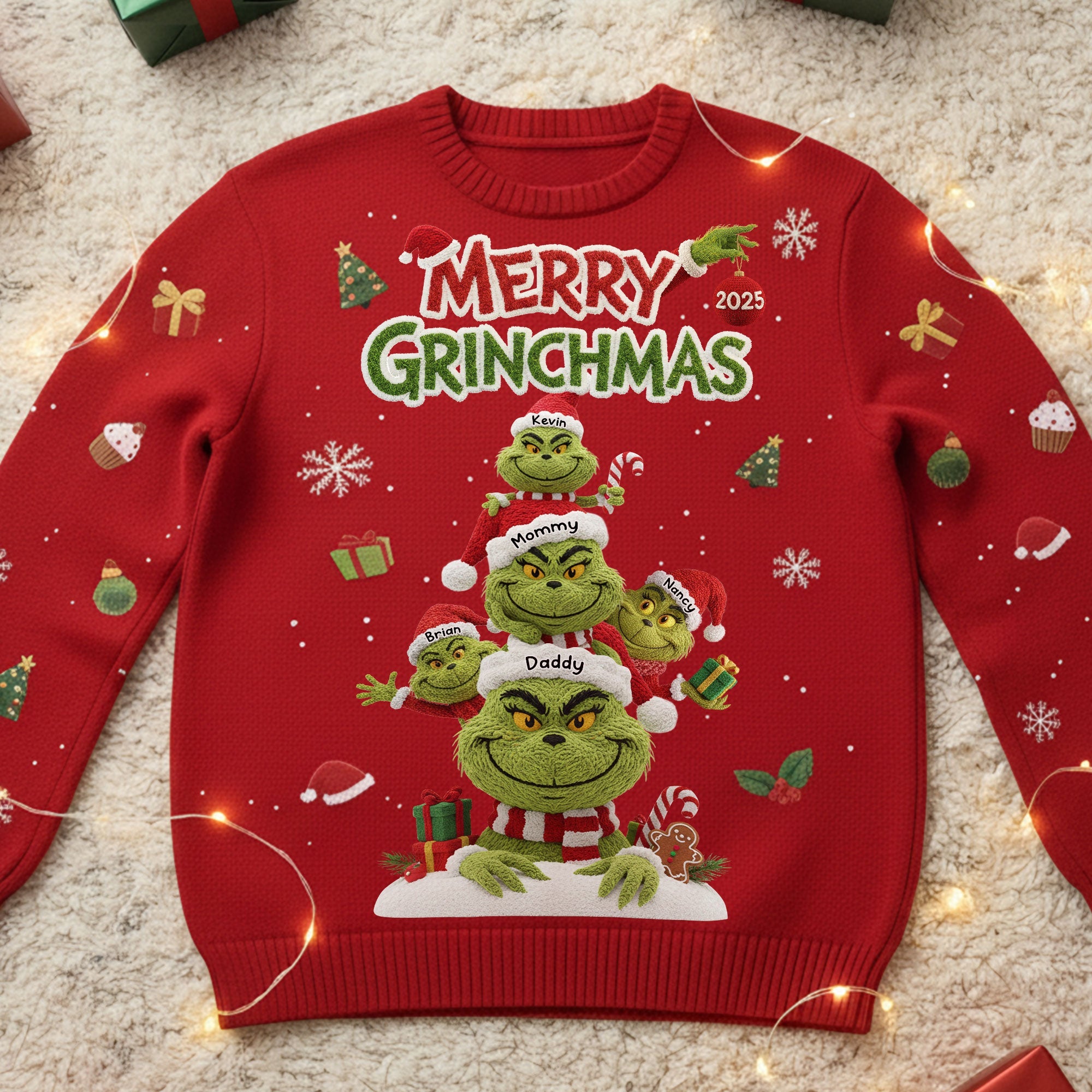 Family Green Monster Knitted Ugly Sweater - Personalized Gifts For Family Christmas Ugly Sweater 01NATI271025