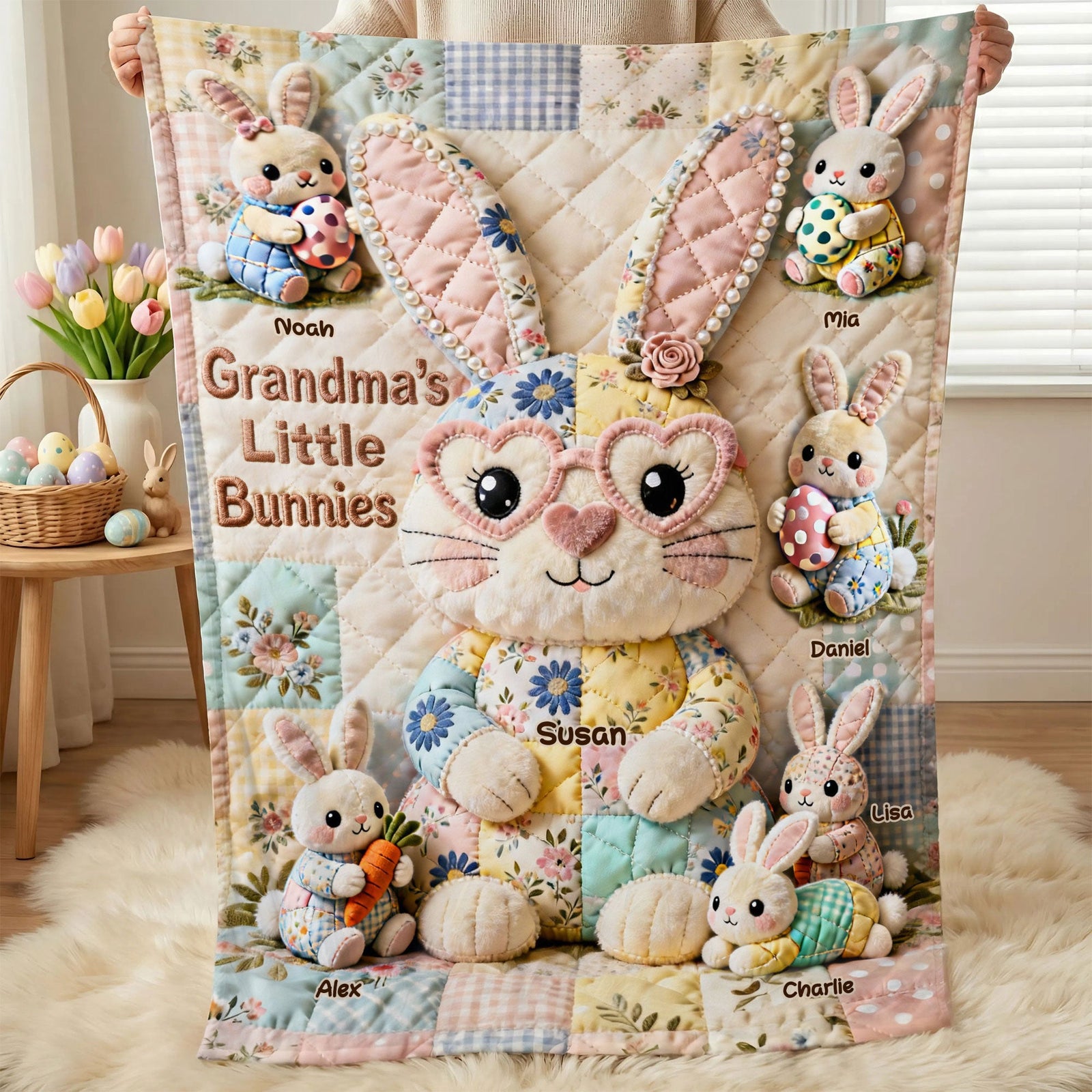 Easter Mom And Bunnies Blanket - Personalized Gifts For Mom Blanket 03NATI250226