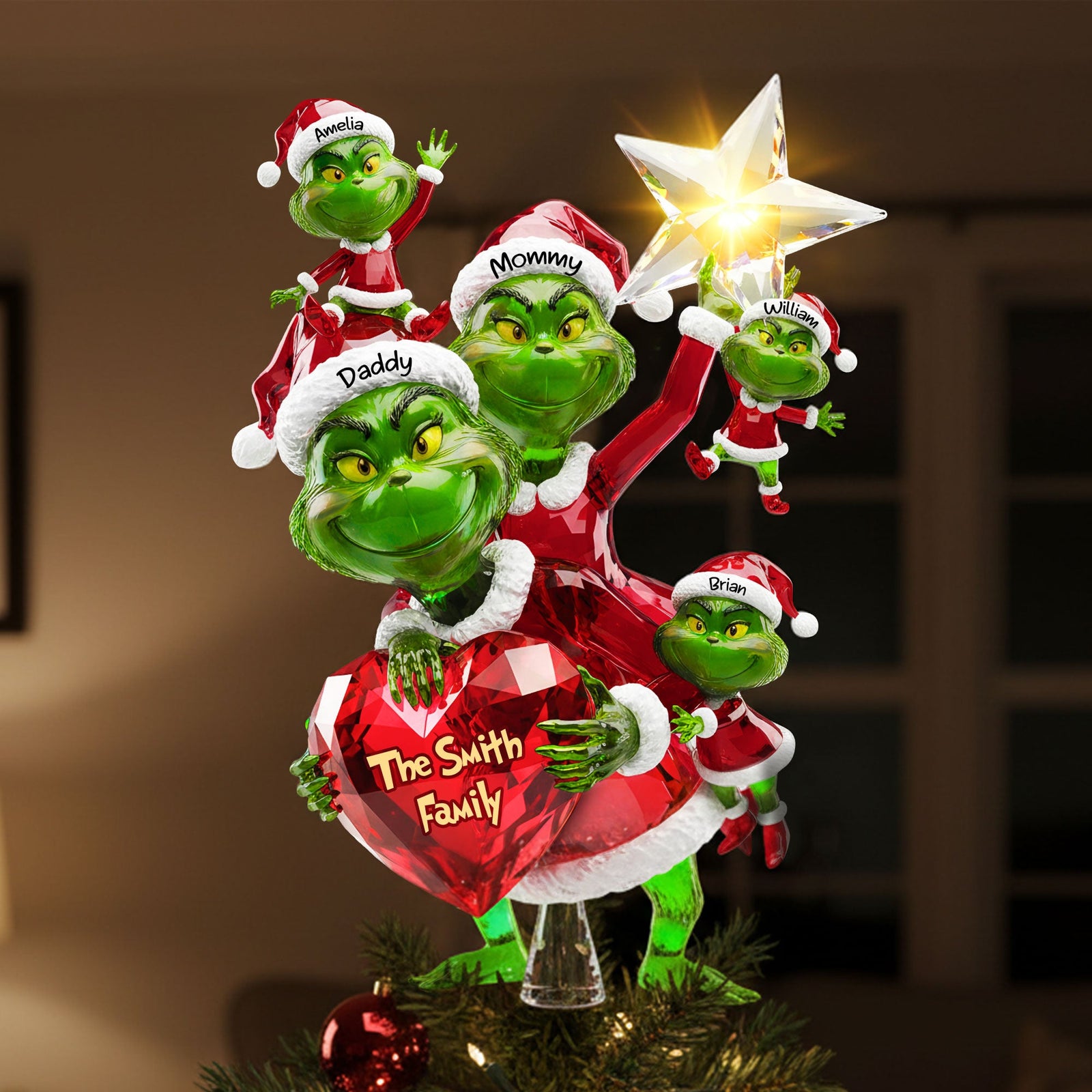 Green Monster Family Tree Topper - Personalized Gifts For Family Acrylic Christmas Tree Topper 06PATI201125