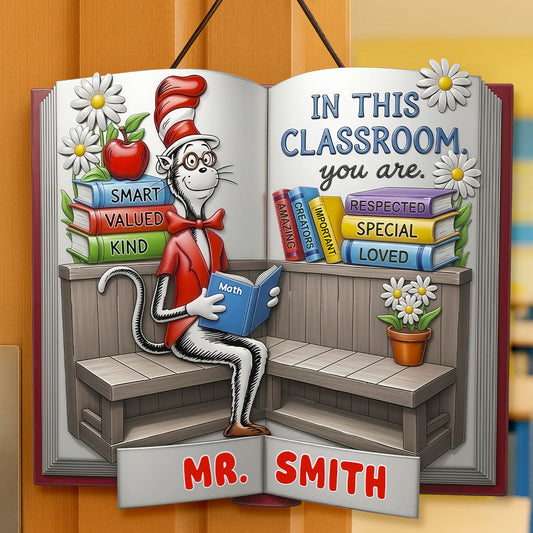 Red Hat Cat Wood Sign - Personalized Gifts For Teachers 04tgti070725 - Wood Sign - GoDuckee