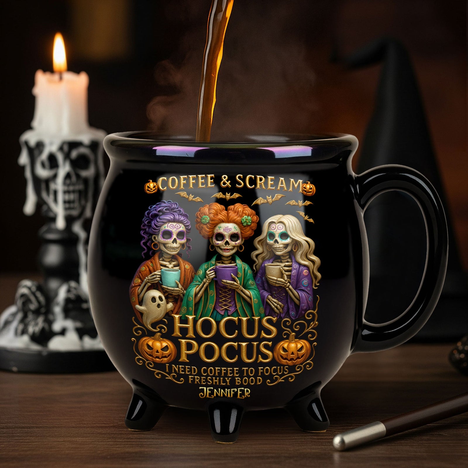 Three Spooky Sisters Cauldron Mug - Personalized Gifts For Horror Lovers 02ohti260825