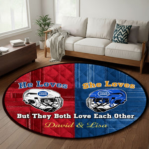 He Loves, She Loves Ice Hockey Round Mat - Personalized Gifts