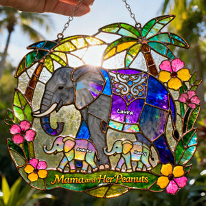 Elephant Mom And Kids Suncatcher Ornament - Personalized Gifts For Mother's Day Suncatcher Ornament 01HUTI230226