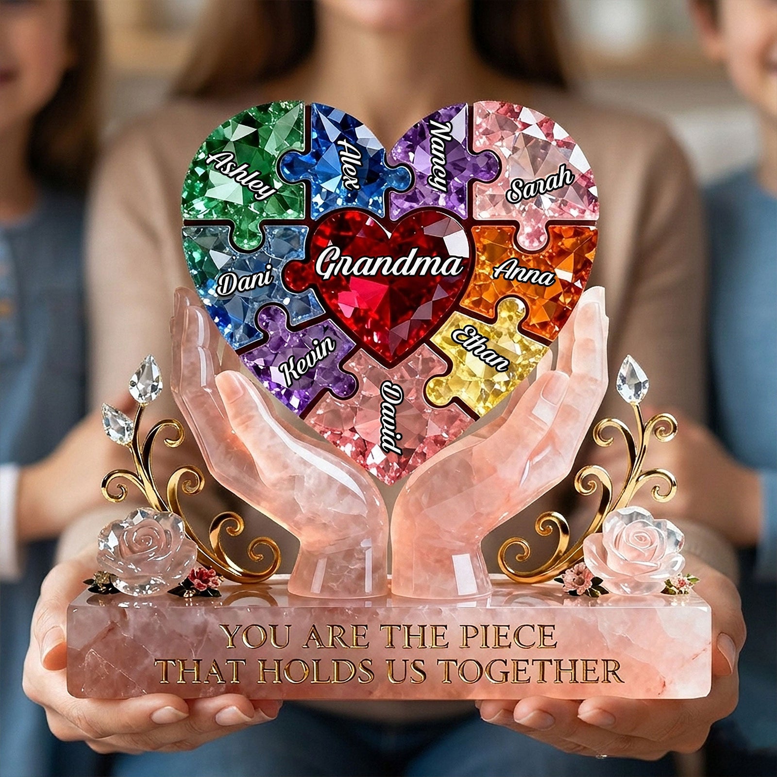 Precious Puzzle Heart Acrylic Plaque - Personalized Gift For Grandma/Mom 04KITI130226