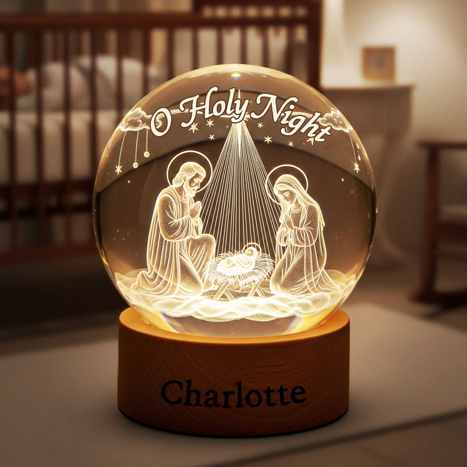 Nativity O Holy Night Crystal Ball Night Light - Personalized Gifts For Christian Night Light 02PGTI211025-Homacus