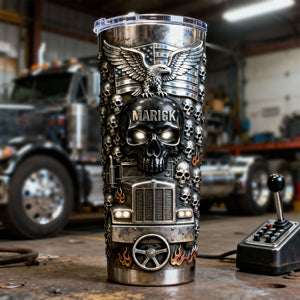 Fierce Trucker Skull Tumbler, Personalized Gifts For Trucker 02qhti080126