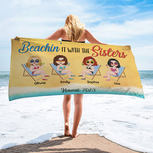 Beachin' It With The Sisters Personalized Sisters Beach Towel, Gift For Friends - Beach Towel - GoDuckee