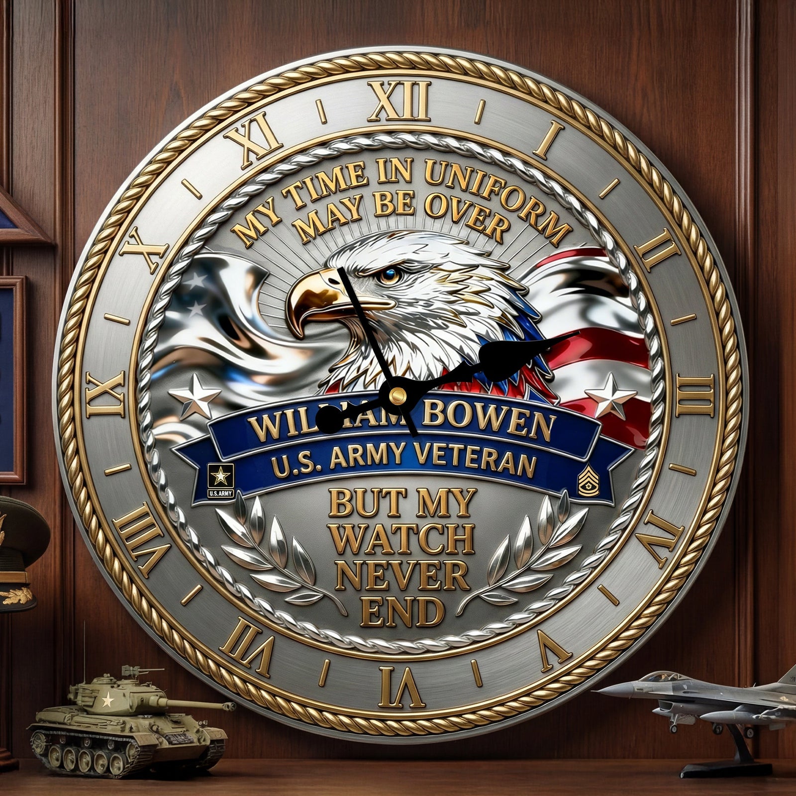 Bold Veteran Eagle Wall Clock, Personalized Gifts For Veteran 05QHTI200126