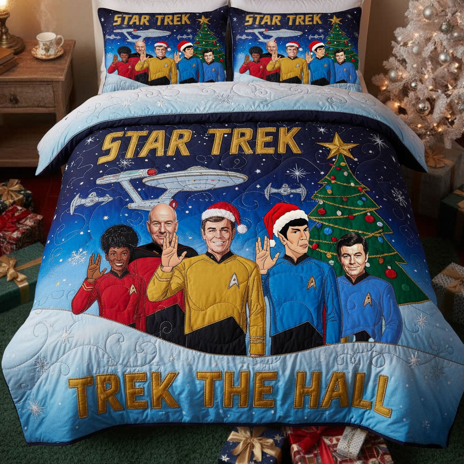 Deck The Galaxy Hall Quilt Bed Set, Personalized Gifts For Christmas 03QHTI271025