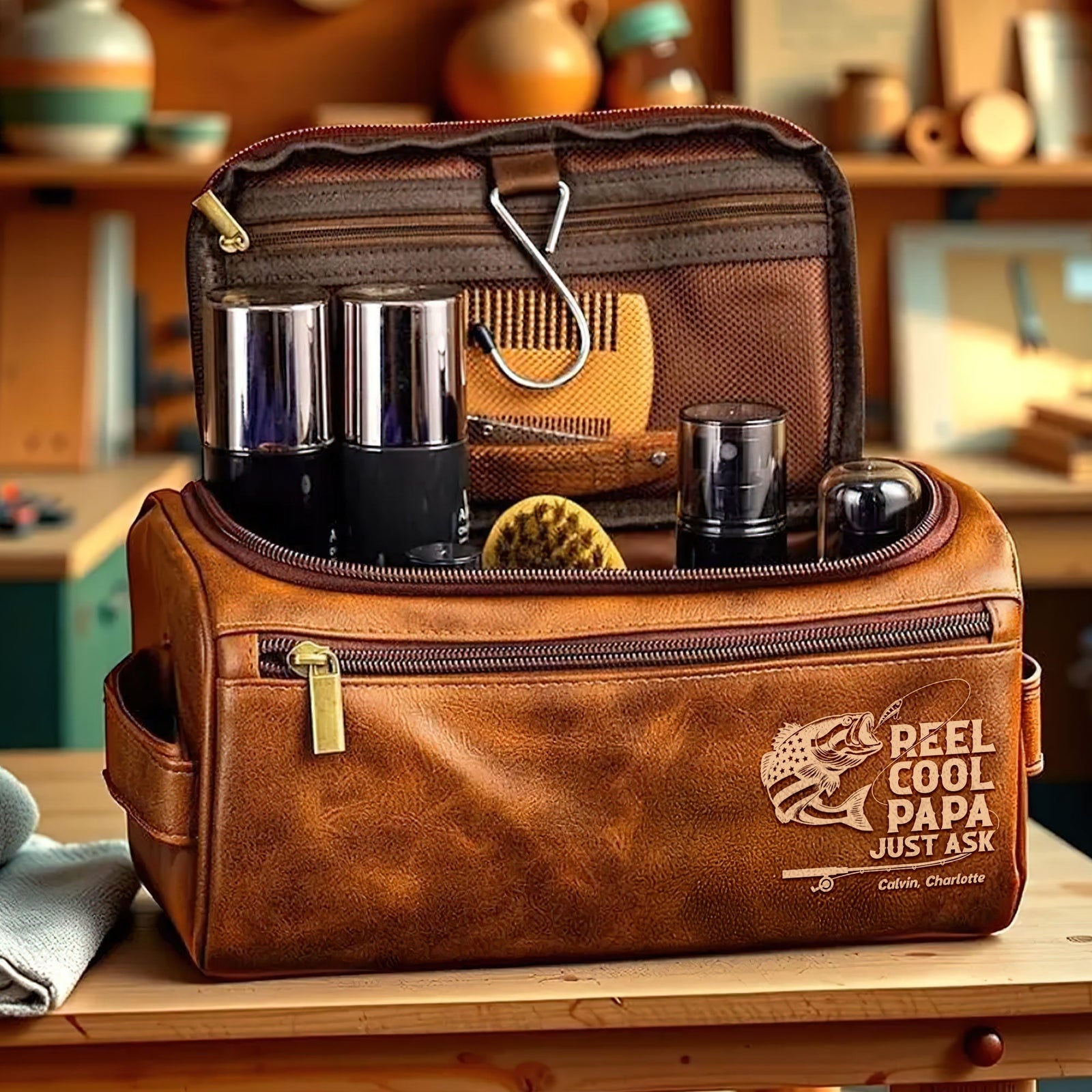 Fishing Dad Leather Toiletry Bag - Personalized Gifts For Dad 06huti100325-Homacus