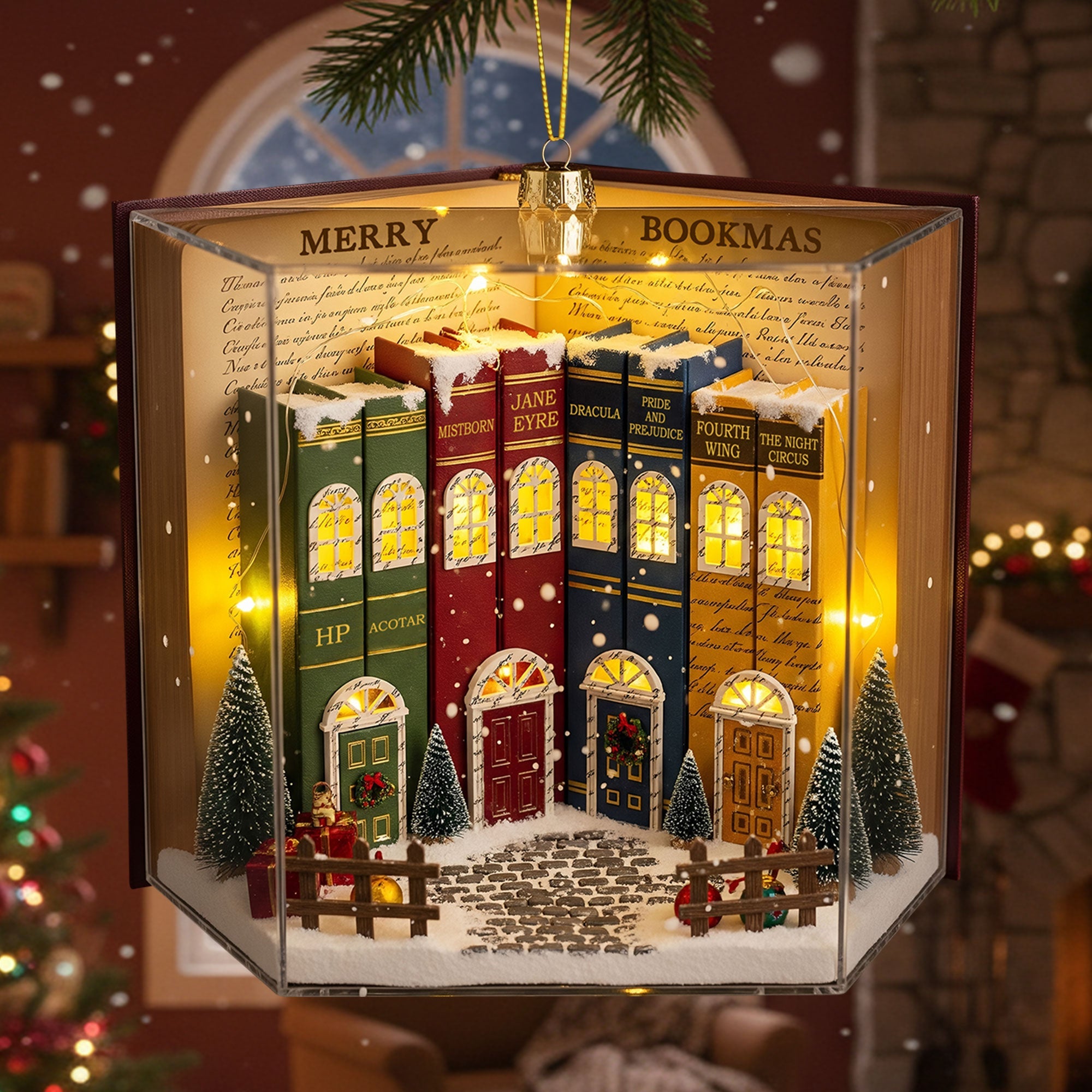 Book Town In A Jolly Christmas Night Acrylic Ornament, Personalized Gifts For Book Lovers 05qhti280825