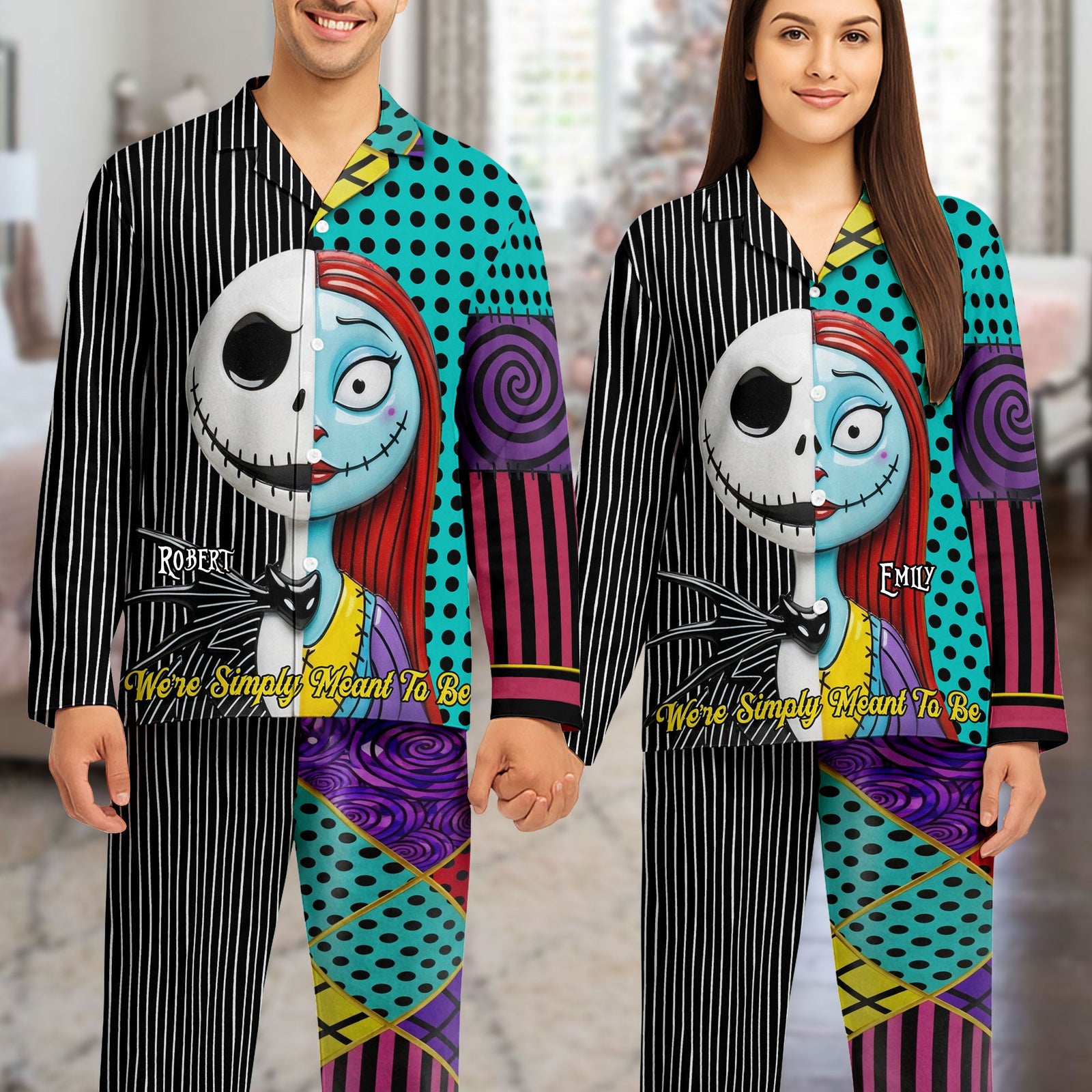 Spooky Couple Button Up Pajama Set - Personalized Gifts For Couple 01ohti270825