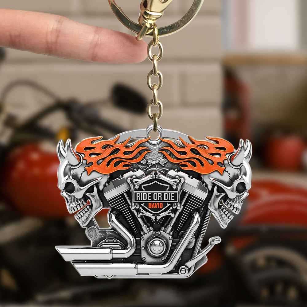 Motorcycle Engine Evil Skull Keychain - Personalized Gifts For Biker 03qhti120625