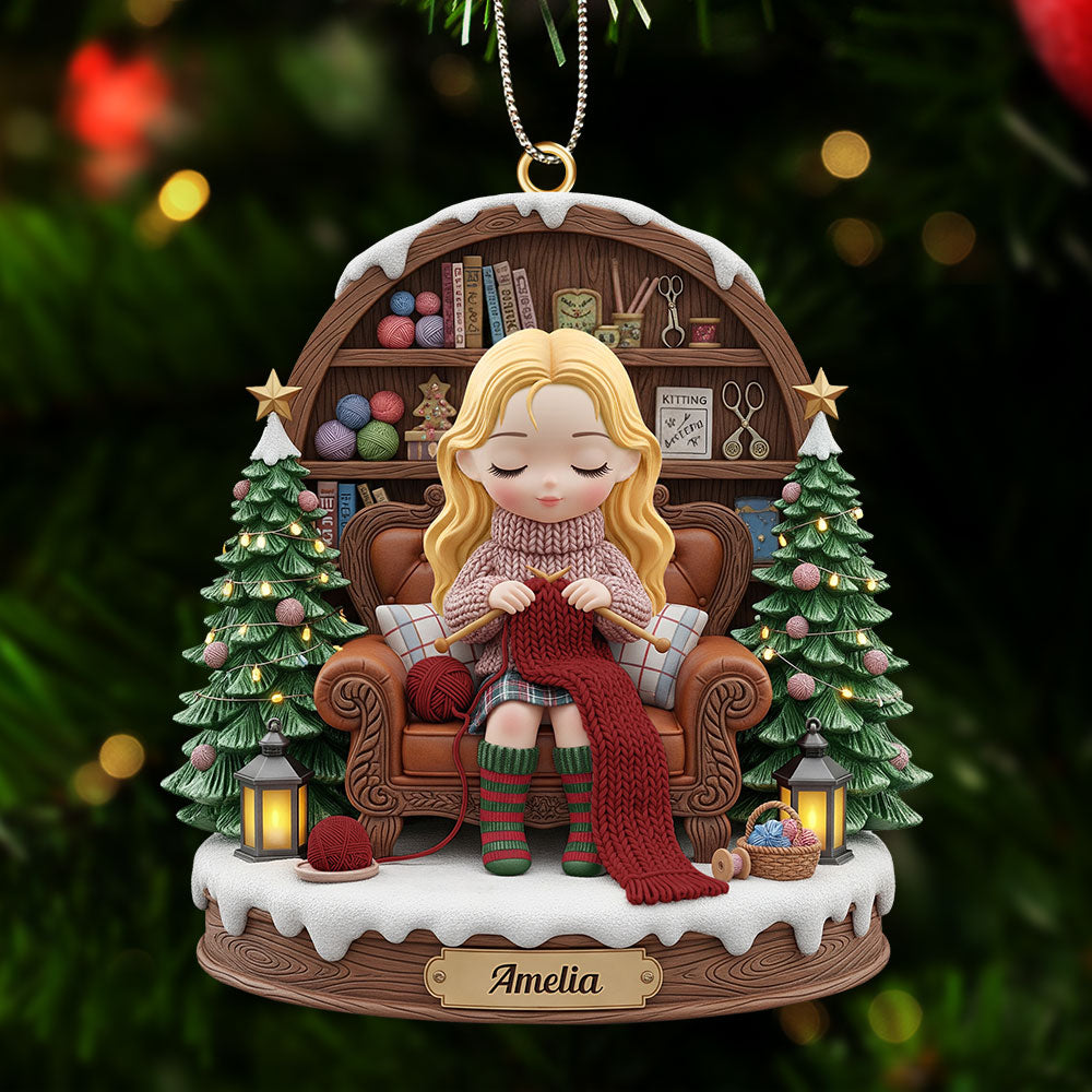 Knitting Girl Christmas Ornament - Personalized Gifts For Knitting Lovers 03pgti211125