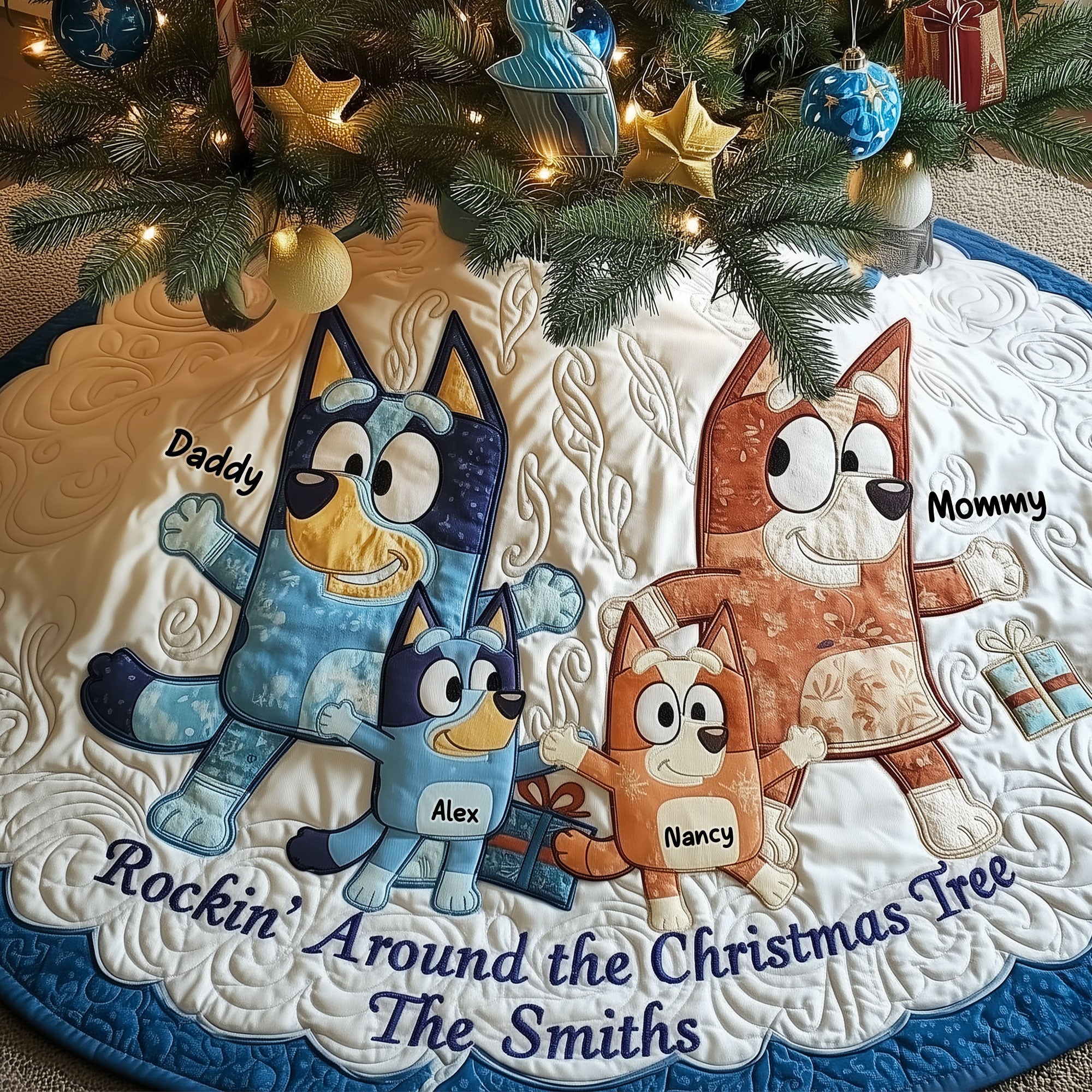 Family Quilted Tree Skirt - Personalized Gift For Family Christmas Quilted Tree Skirt 04TGTI171125