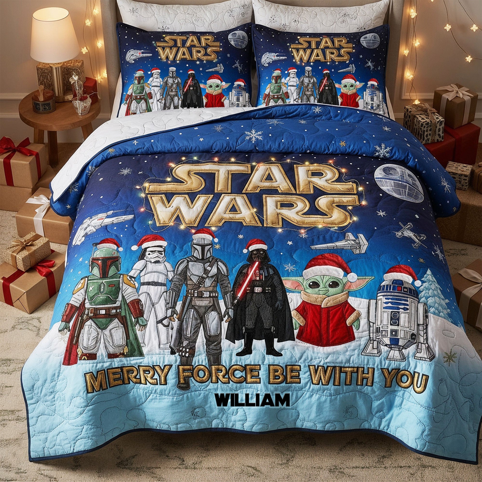 Merry Christmas From Galaxy Quilt Bed Set, Personalized Gifts For Fans Christmas Bed Set 03QHTI251025
