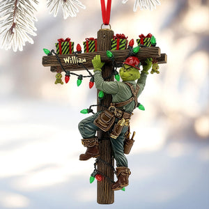 Funny Climbing Lineman Wood Ornament - Personalized Gifts For Lineman 02tgti061125