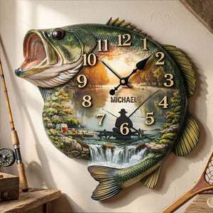 Fishing Lake Scene Acrylic Clock  – Personalized Gifts For Fishing Lovers 01huti240126